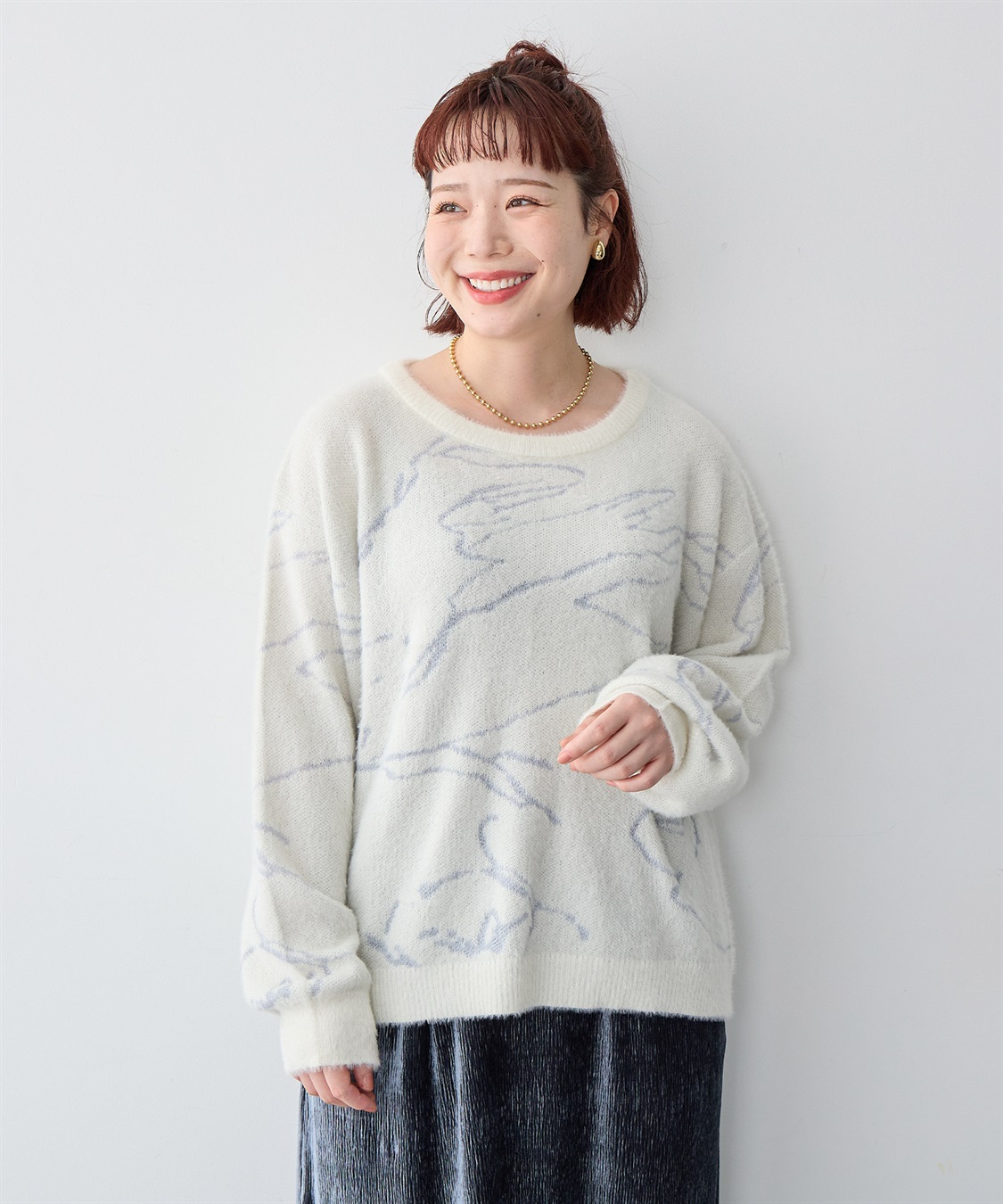 Life Style by cross marche 【anyfee/大きいサイズ】ニュアンス柄ショートフェザーニット(2025AW)_sub_1