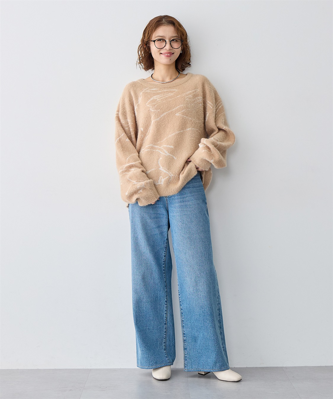 Life Style by cross marche 【anyfee/大きいサイズ】ニュアンス柄ショートフェザーニット(2025AW)_sub_2