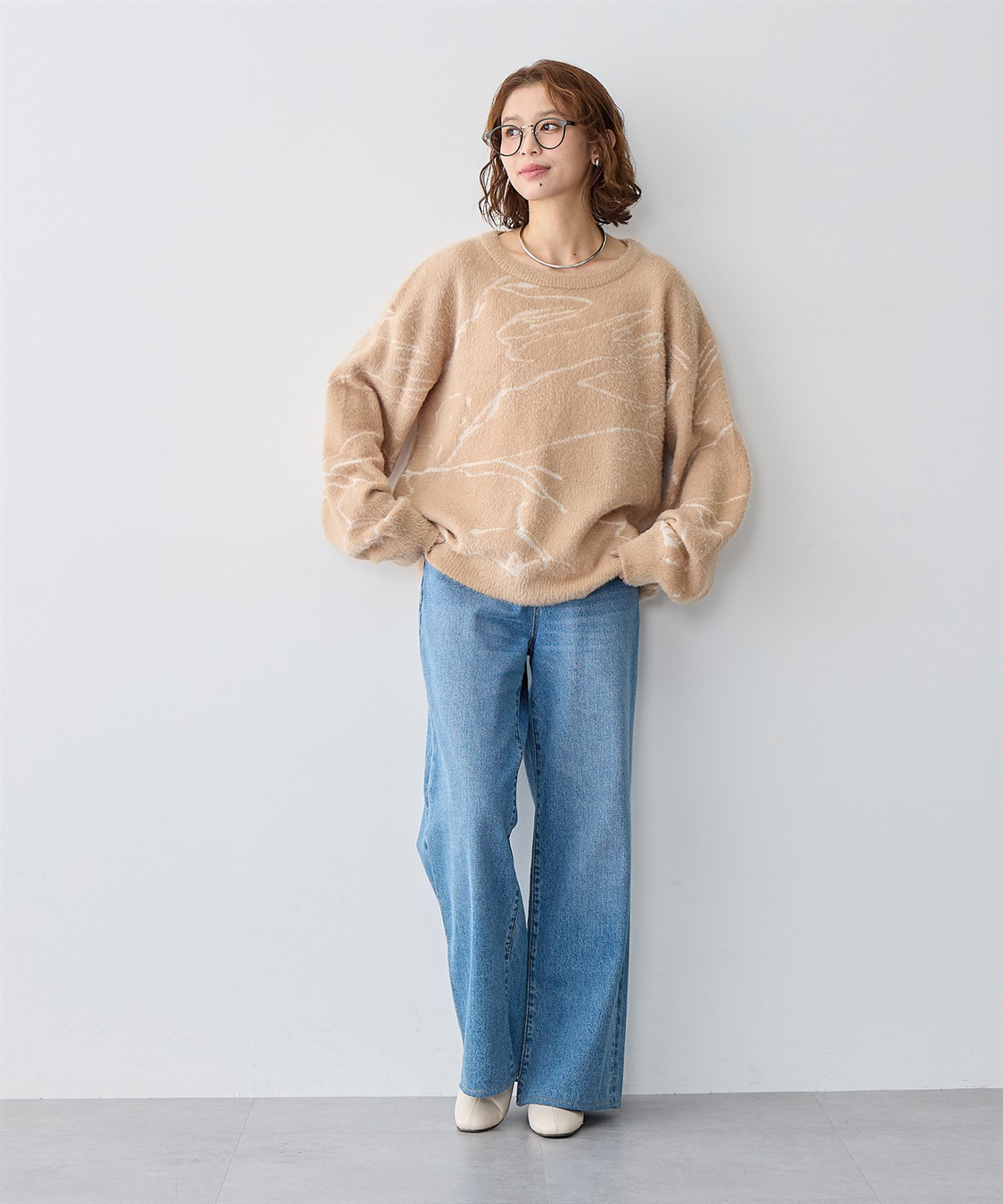 Life Style by cross marche 【anyfee/大きいサイズ】ニュアンス柄ショートフェザーニット(2025AW)_sub_3