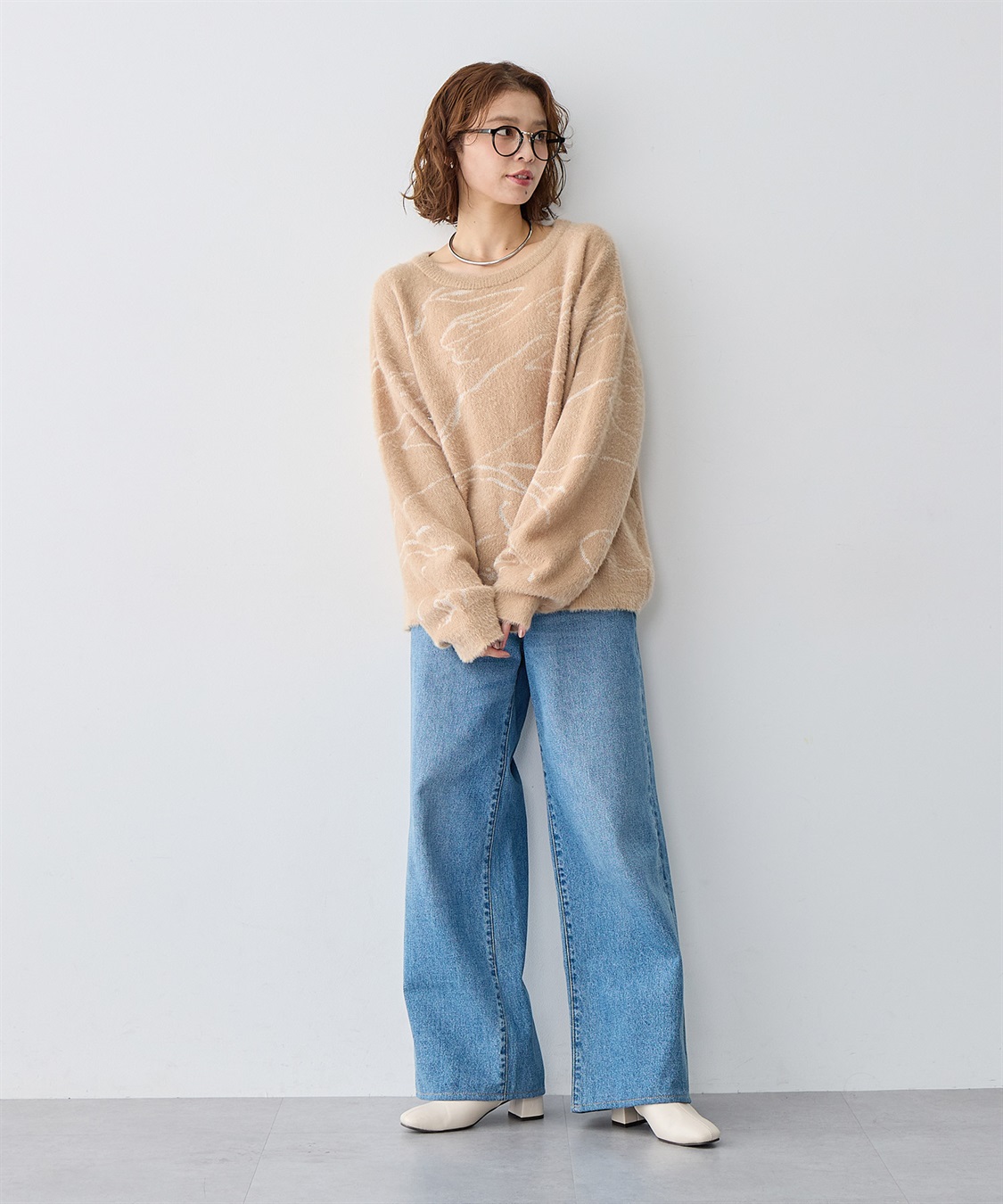 Life Style by cross marche 【anyfee/大きいサイズ】ニュアンス柄ショートフェザーニット(2025AW)_sub_4