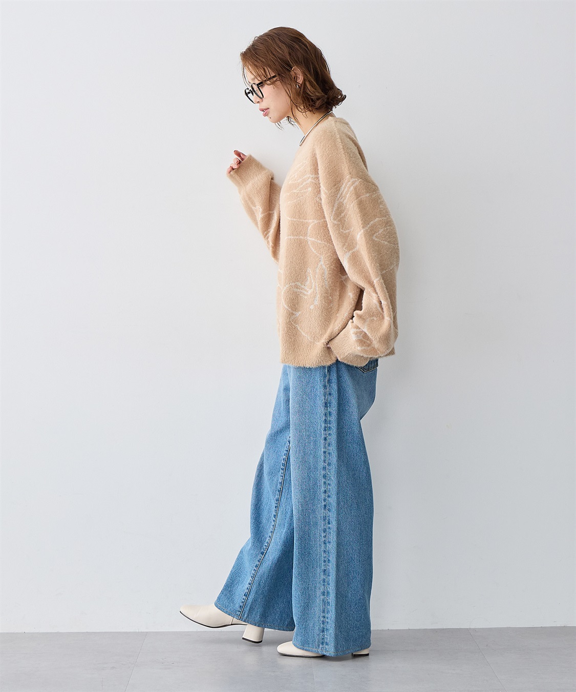 Life Style by cross marche 【anyfee/大きいサイズ】ニュアンス柄ショートフェザーニット(2025AW)_sub_5