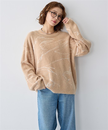 Life Style by cross marche 【anyfee/大きいサイズ】ニュアンス柄ショートフェザーニット(2025AW)_subthumb_6