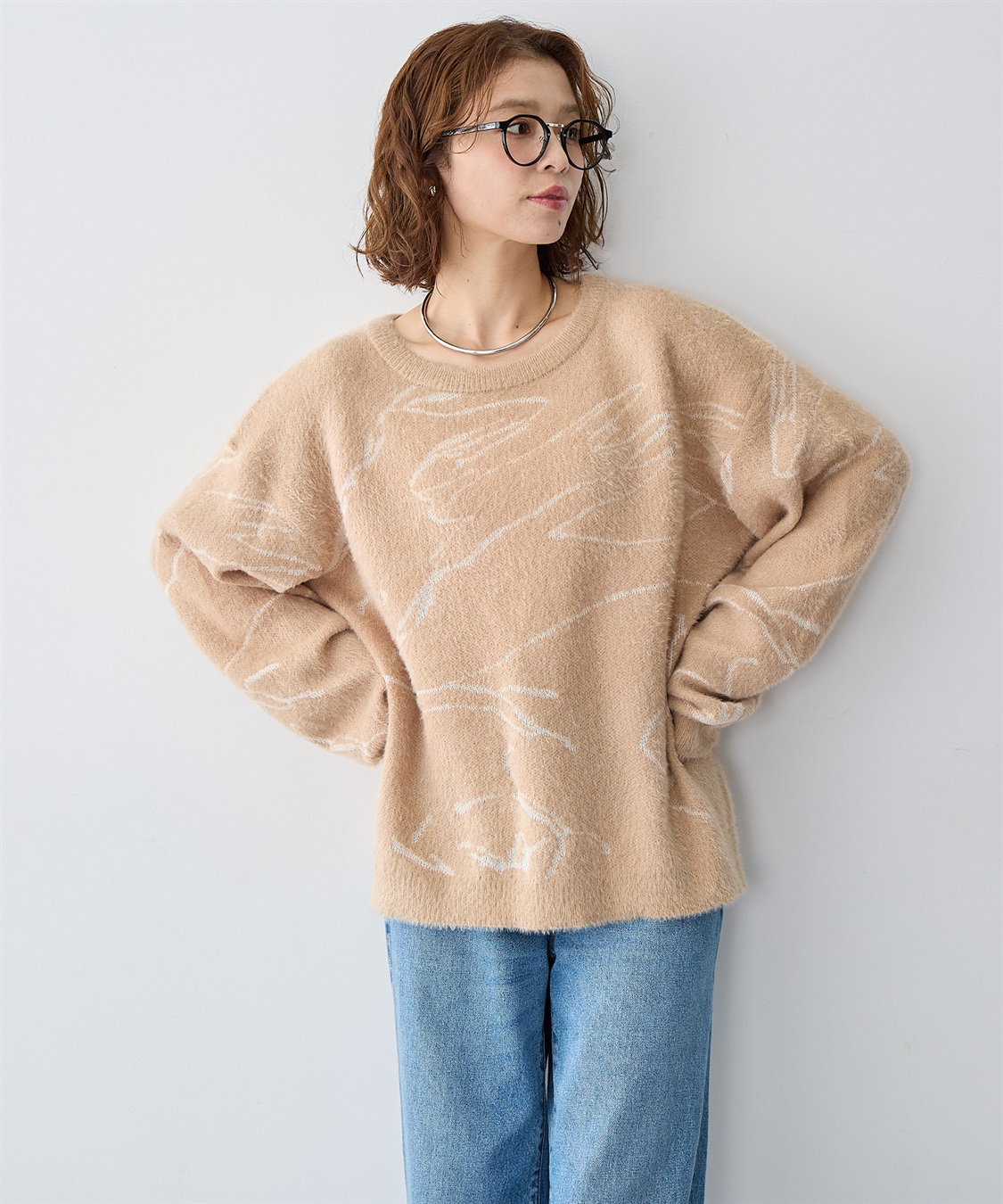 Life Style by cross marche 【anyfee/大きいサイズ】ニュアンス柄ショートフェザーニット(2025AW)_sub_7