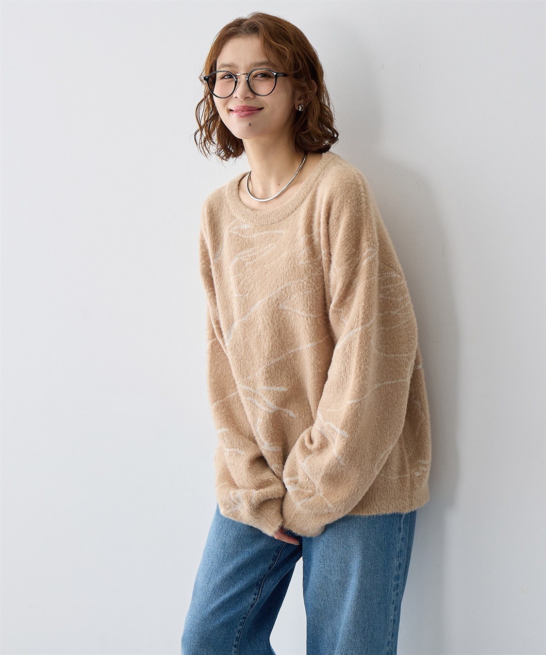 Life Style by cross marche 【anyfee/大きいサイズ】ニュアンス柄ショートフェザーニット(2025AW)_sub_8