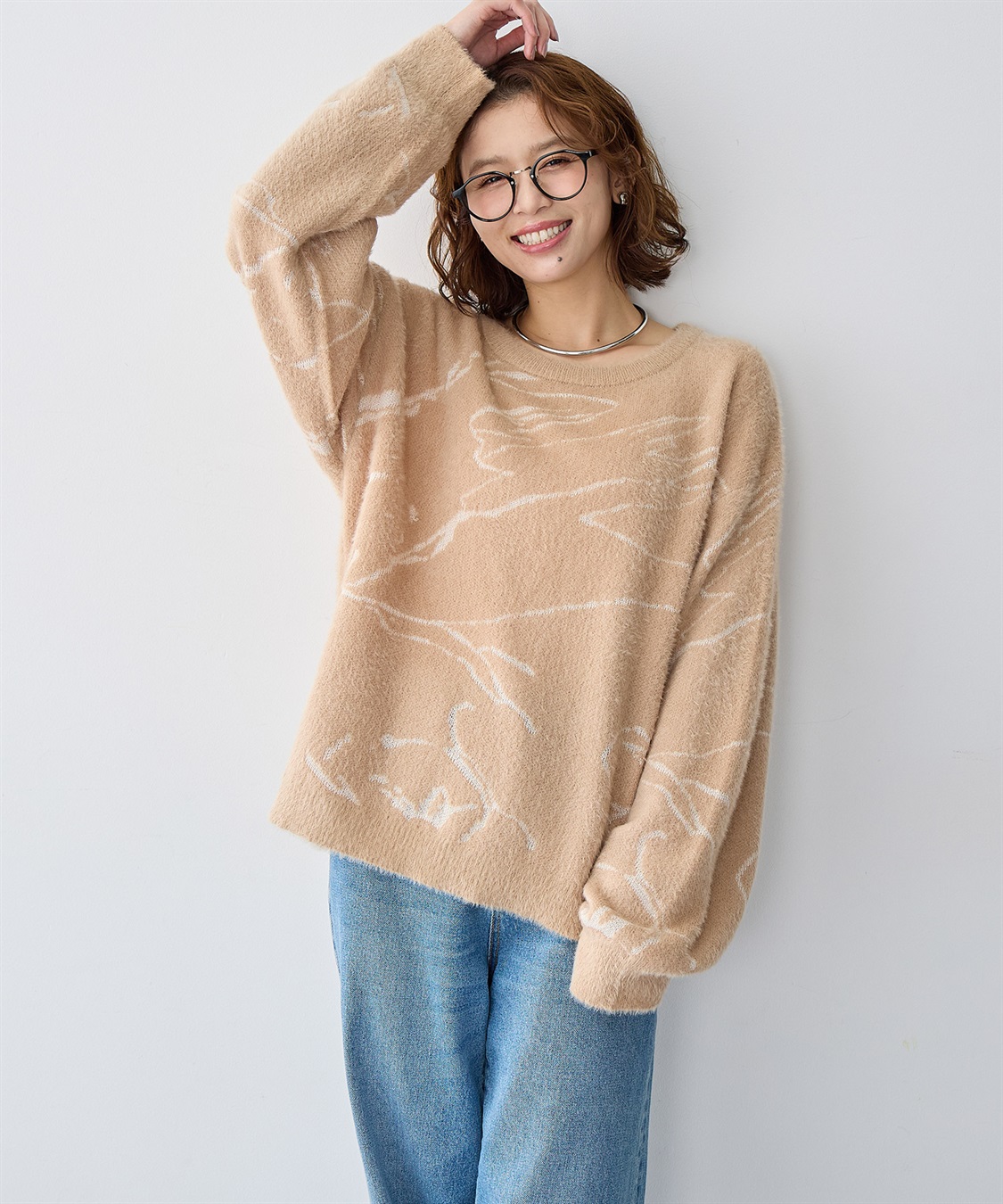 Life Style by cross marche 【anyfee/大きいサイズ】ニュアンス柄ショートフェザーニット(2025AW)_sub_9