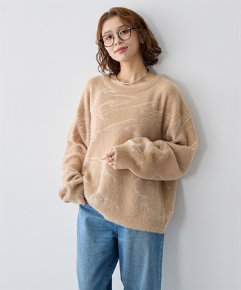 Life Style by cross marche 【anyfee/大きいサイズ】ニュアンス柄ショートフェザーニット(2025AW)_subthumb_10