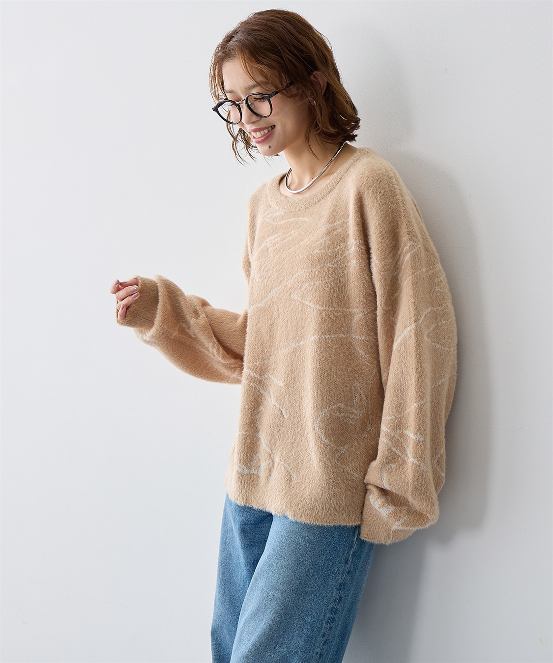 Life Style by cross marche 【anyfee/大きいサイズ】ニュアンス柄ショートフェザーニット(2025AW)_sub_11