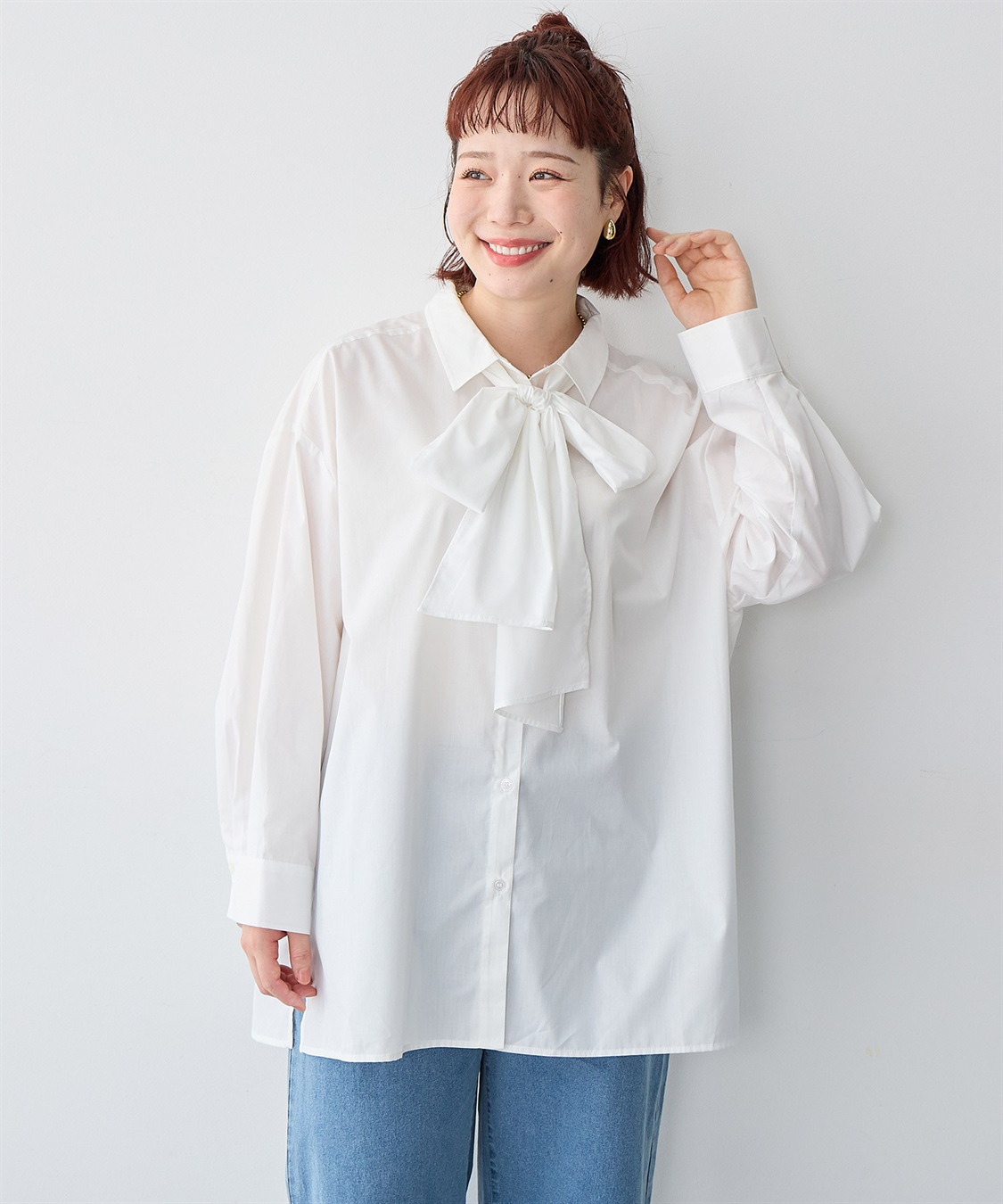 anyfee 【anyfee/大きいサイズ】2way衿付きBIGボウタイシャツ_sub_1