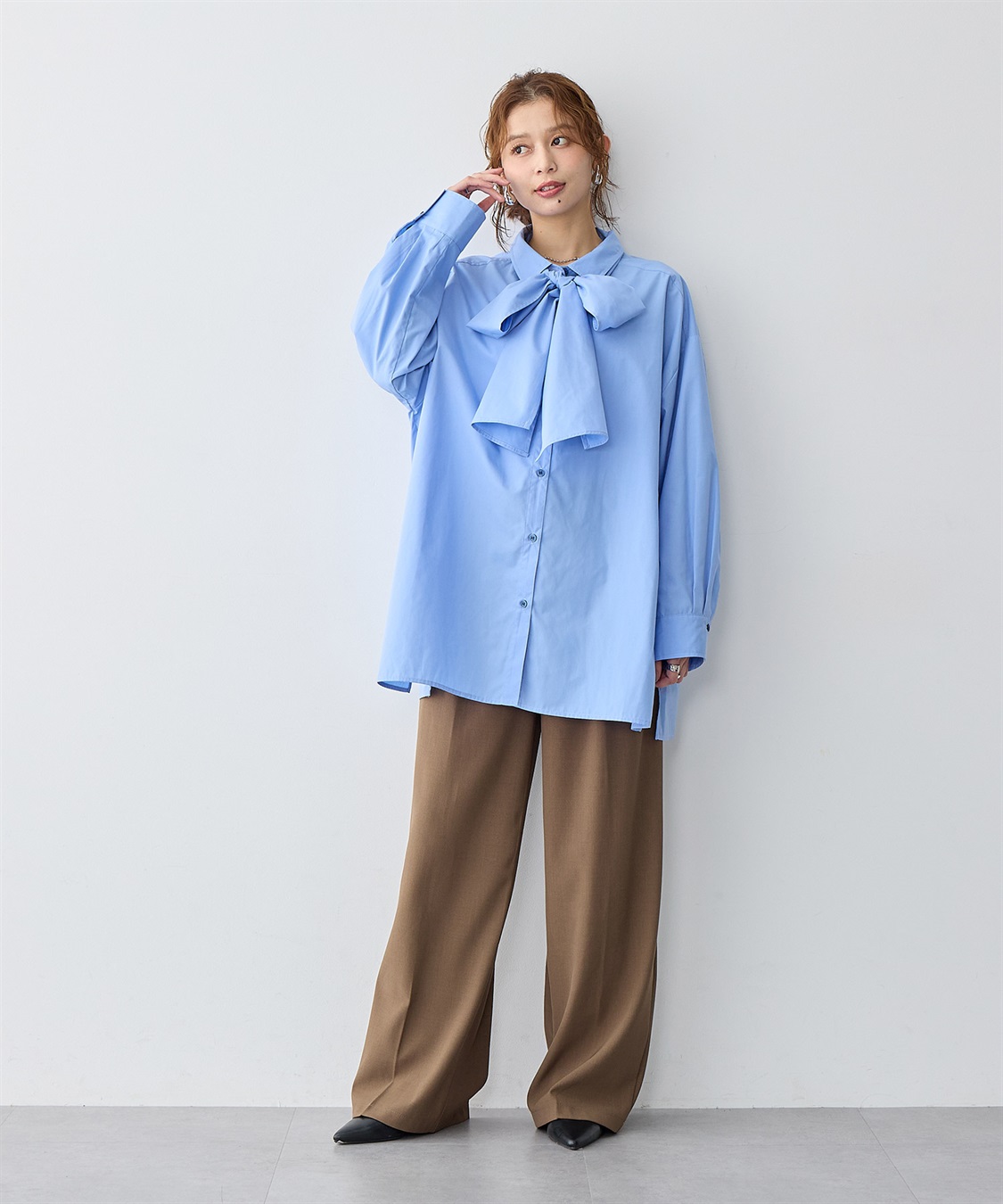 anyfee 【anyfee/大きいサイズ】2way衿付きBIGボウタイシャツ_sub_2