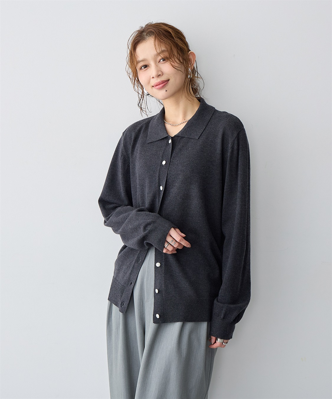 anyfee 【anyfee/大きいサイズ】衿付きポロカーディガン◆新色追加◆_sub_1