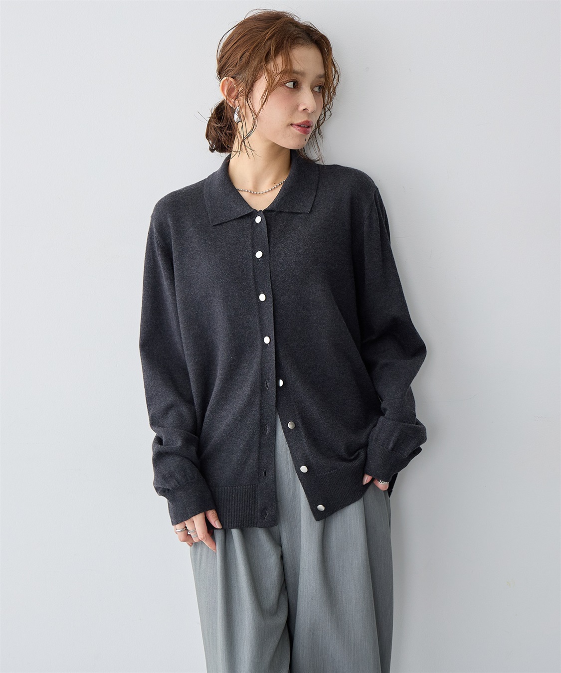 anyfee 【anyfee/大きいサイズ】衿付きポロカーディガン◆新色追加◆_sub_8