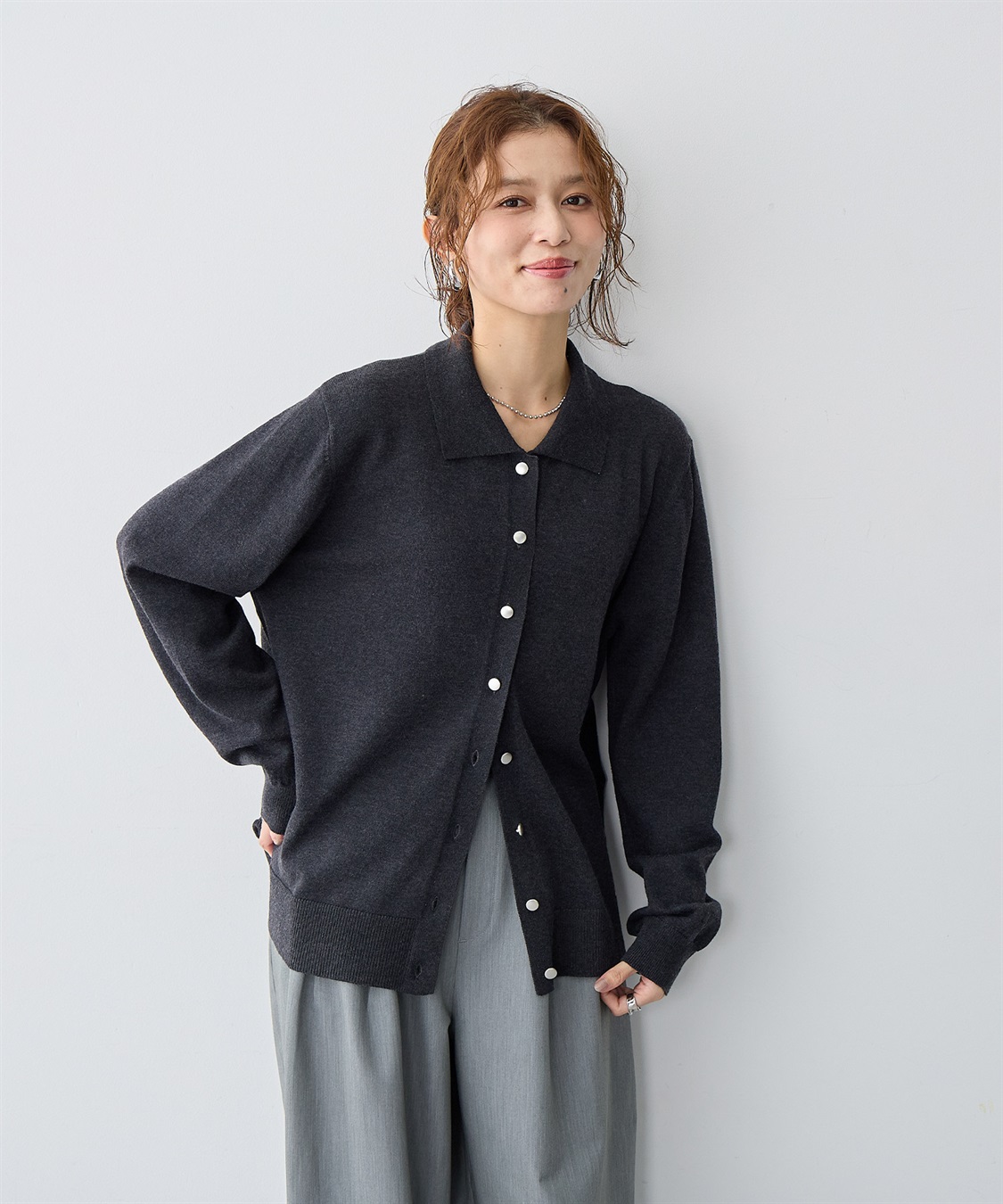 anyfee 【anyfee/大きいサイズ】衿付きポロカーディガン◆新色追加◆_sub_12