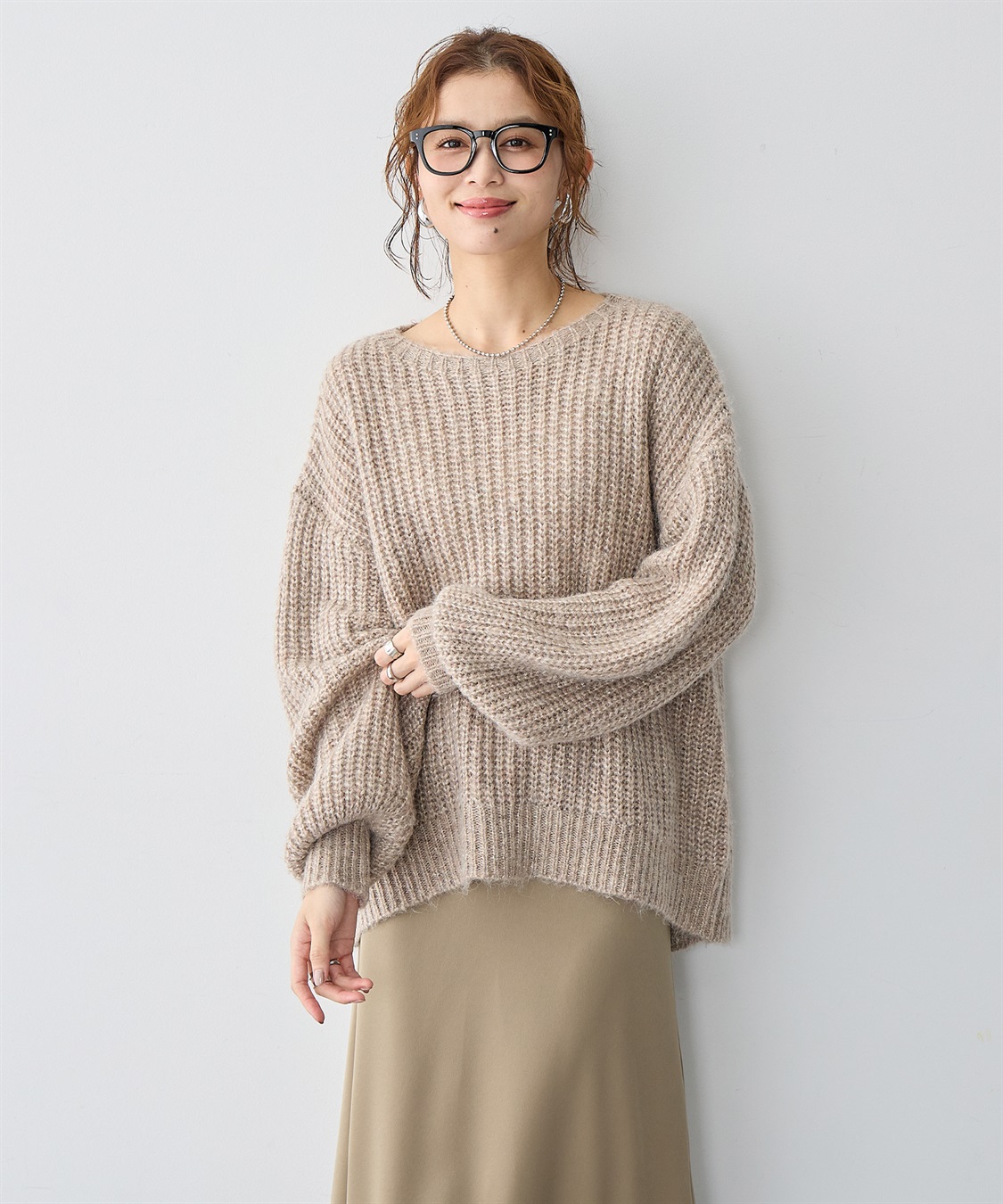 Life Style by cross marche 【anyfee/大きいサイズ】ラメ混畦編みルーズニット_sub_2