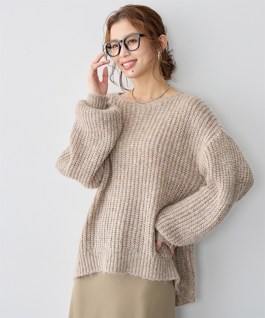Life Style by cross marche 【anyfee/大きいサイズ】ラメ混畦編みルーズニット_sub_3