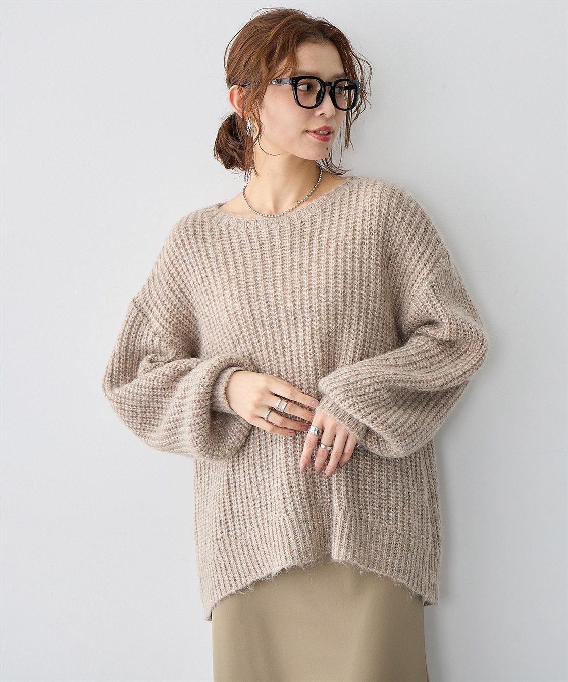 Life Style by cross marche 【anyfee/大きいサイズ】ラメ混畦編みルーズニット_sub_4