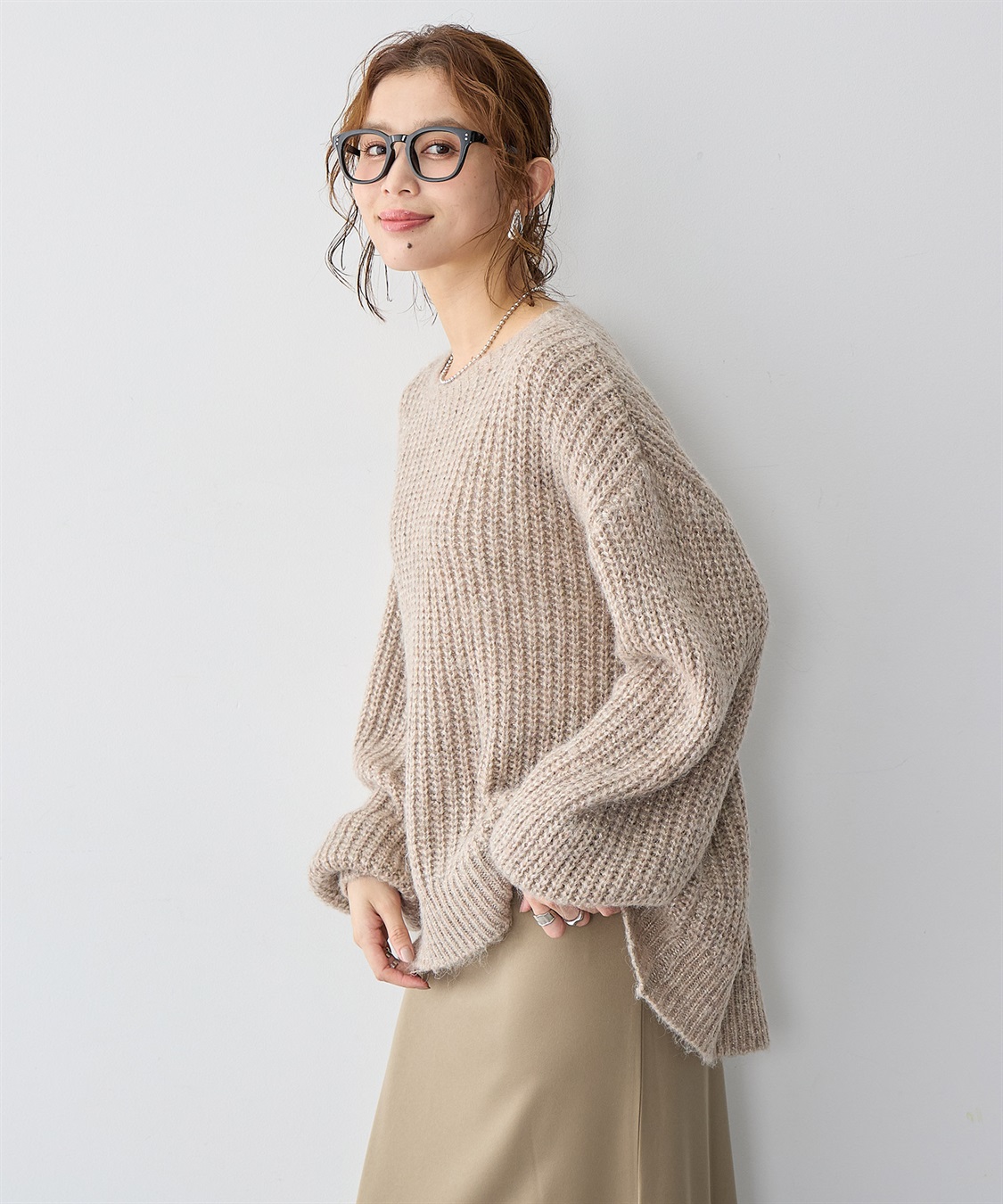Life Style by cross marche 【anyfee/大きいサイズ】ラメ混畦編みルーズニット_sub_5