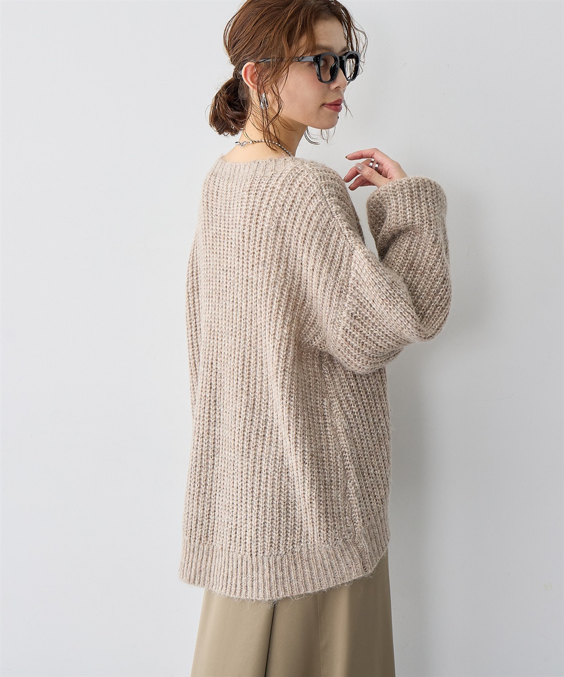 Life Style by cross marche 【anyfee/大きいサイズ】ラメ混畦編みルーズニット_sub_6