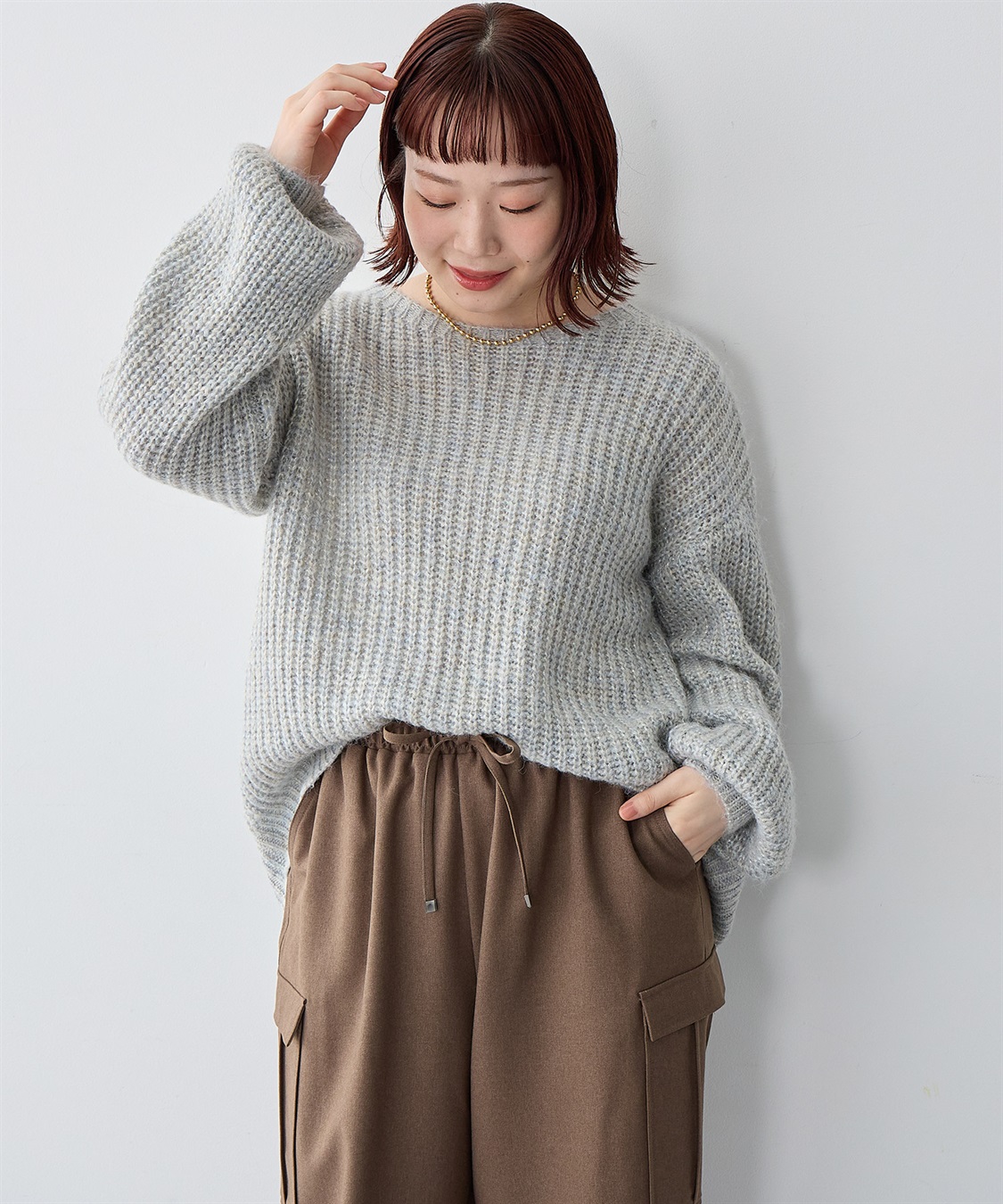 Life Style by cross marche 【anyfee/大きいサイズ】ラメ混畦編みルーズニット_sub_12