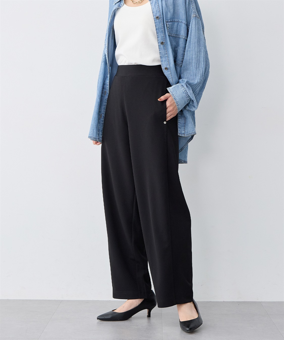 anyfee 【anyfee/大きいサイズ】ニットジョーゼットコクーンシルエットカーブパンツ《ストレッチ有》_sub_2