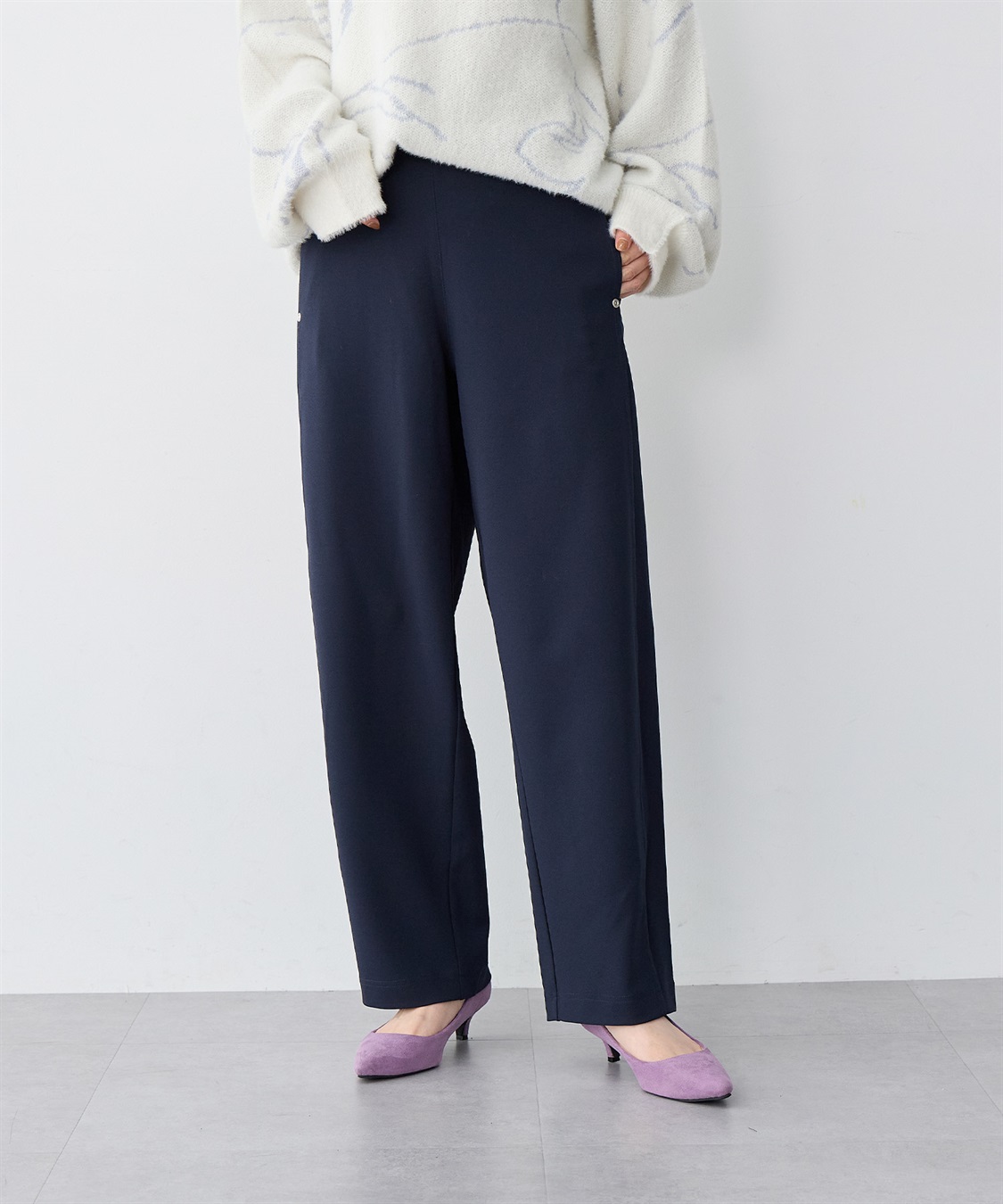 anyfee 【anyfee/大きいサイズ】ニットジョーゼットコクーンシルエットカーブパンツ《ストレッチ有》_sub_9