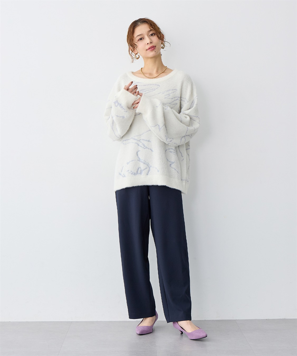 anyfee 【anyfee/大きいサイズ】ニットジョーゼットコクーンシルエットカーブパンツ《ストレッチ有》_sub_11