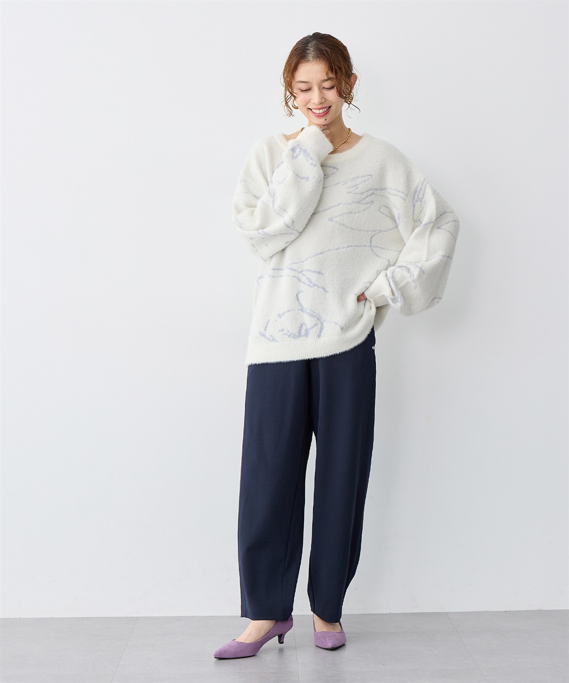 anyfee 【anyfee/大きいサイズ】ニットジョーゼットコクーンシルエットカーブパンツ《ストレッチ有》_sub_13