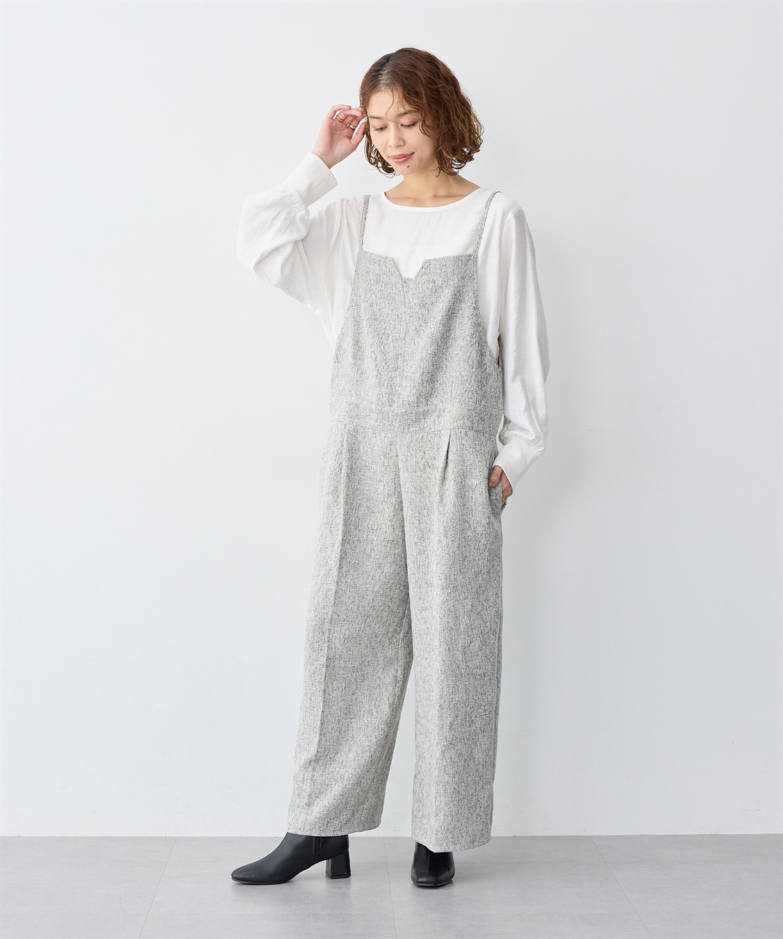 anyfee 【anyfee/大きいサイズ】ツイードキャミビスチェ風サロペット/オールインワン_sub_2