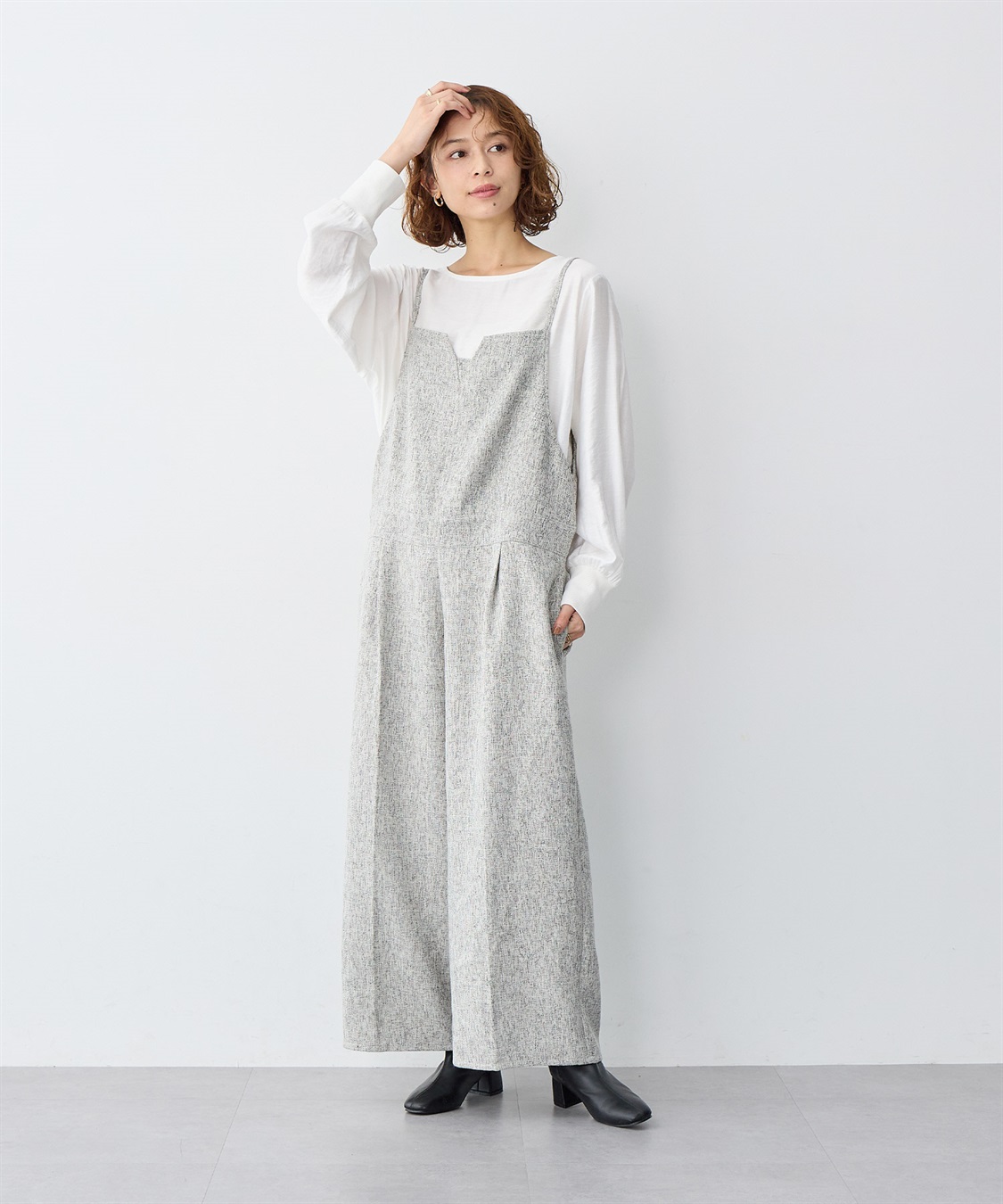 anyfee 【anyfee/大きいサイズ】ツイードキャミビスチェ風サロペット/オールインワン_sub_3