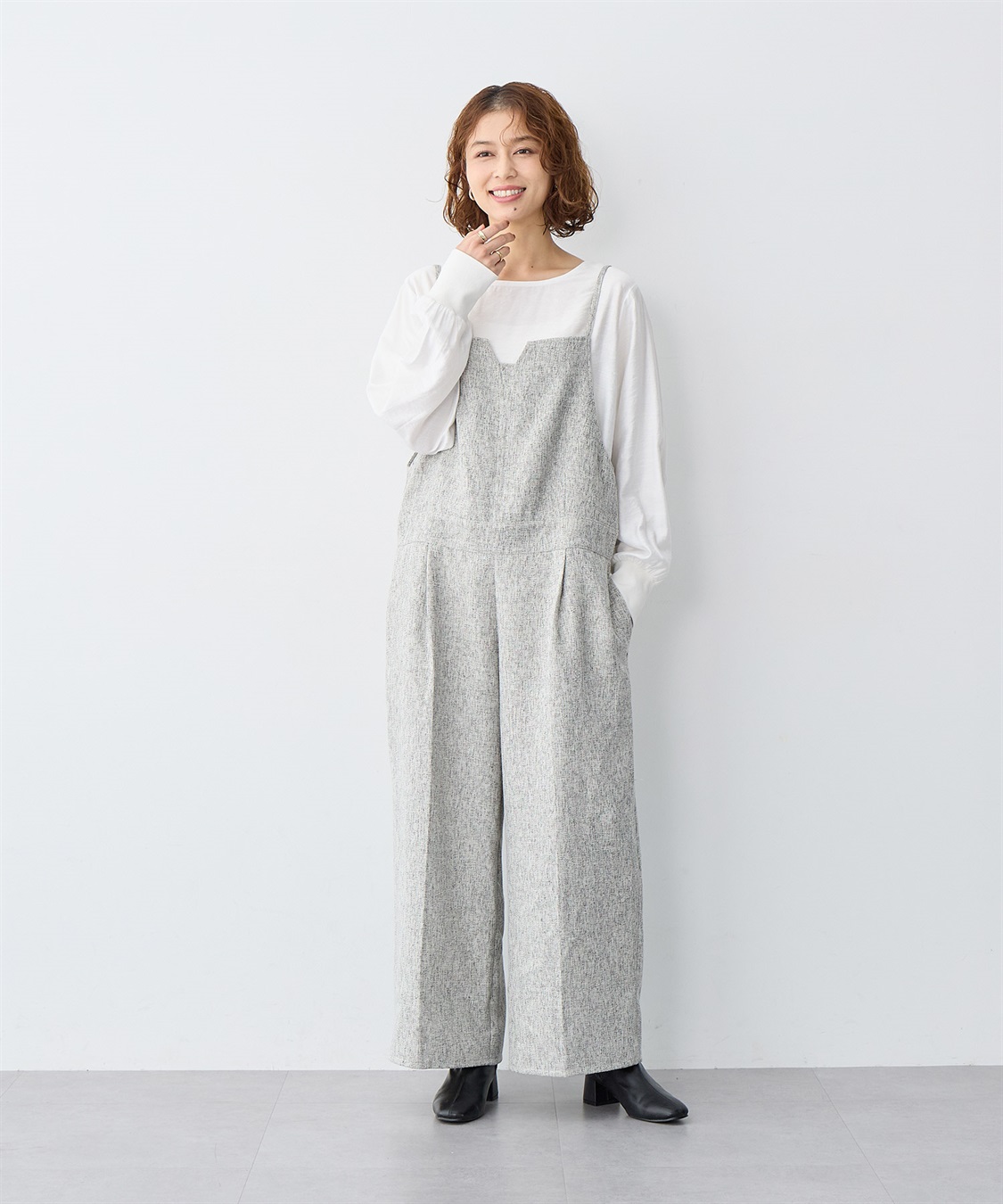 anyfee 【anyfee/大きいサイズ】ツイードキャミビスチェ風サロペット/オールインワン_sub_4