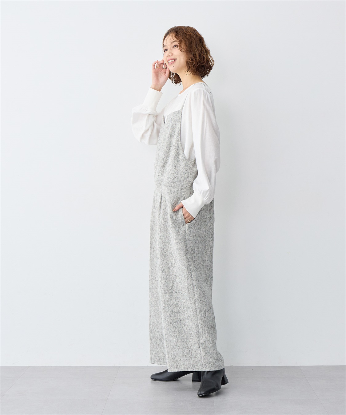 anyfee 【anyfee/大きいサイズ】ツイードキャミビスチェ風サロペット/オールインワン_sub_8