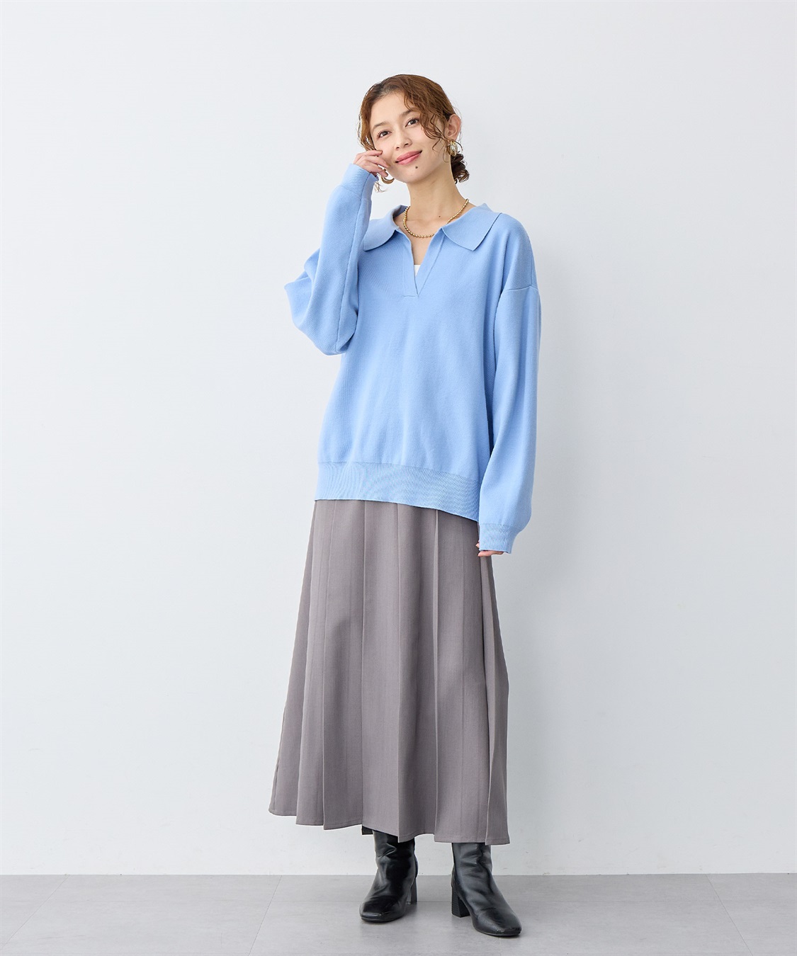 anyfee 【anyfee/大きいサイズ】ロングプリーツスカート_sub_4