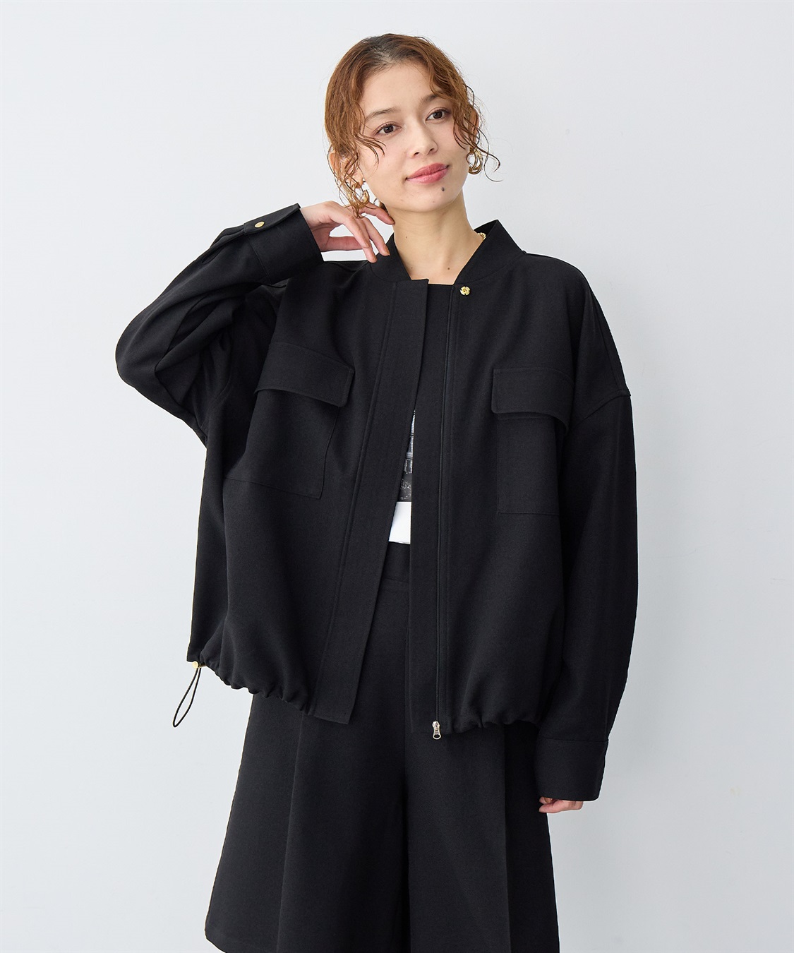 anyfee 【anyfee/大きいサイズ】ポケット付ウールライクツイルブルゾン《セットアップ対応/上下別売り》_sub_1