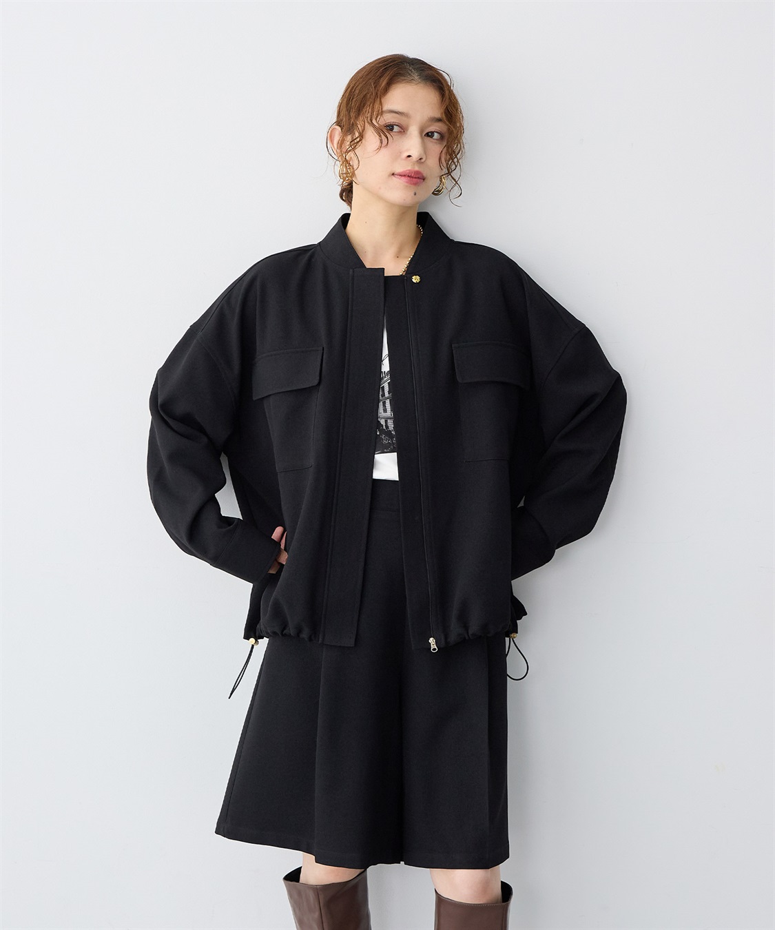 anyfee 【anyfee/大きいサイズ】ポケット付ウールライクツイルブルゾン《セットアップ対応/上下別売り》_sub_2