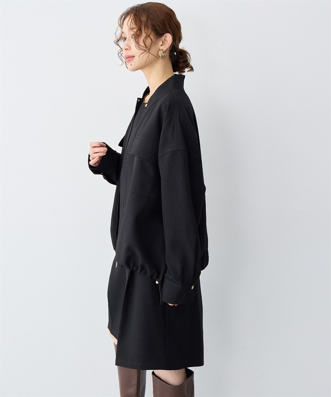 anyfee 【anyfee/大きいサイズ】ポケット付ウールライクツイルブルゾン《セットアップ対応/上下別売り》_sub_3