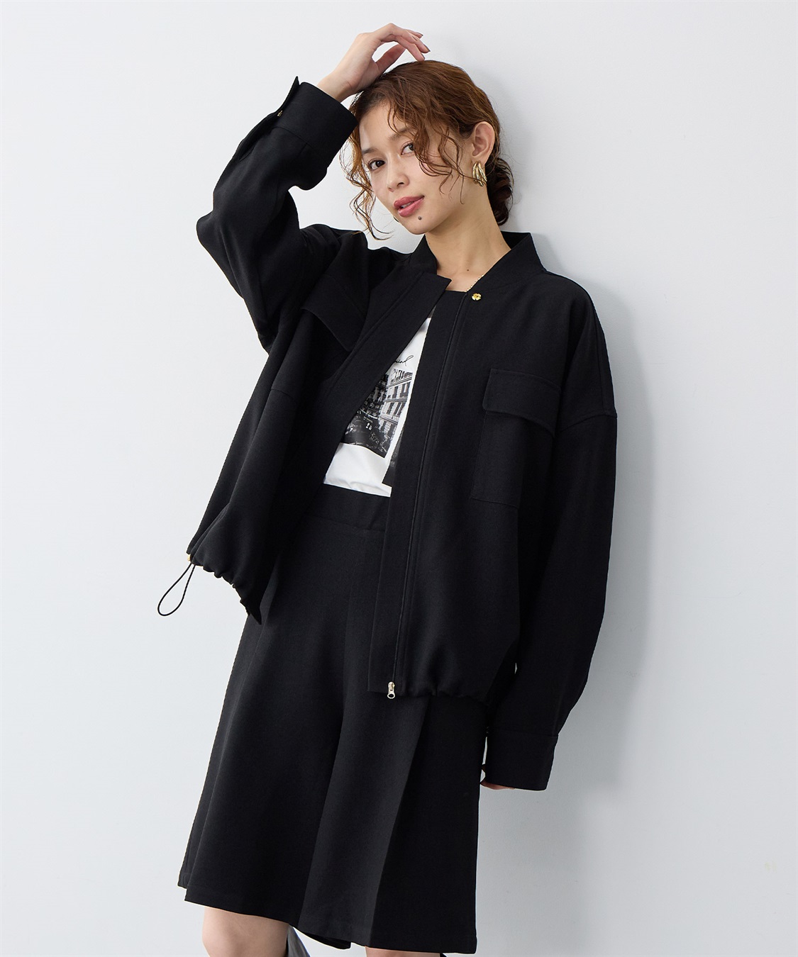 anyfee 【anyfee/大きいサイズ】ポケット付ウールライクツイルブルゾン《セットアップ対応/上下別売り》_sub_5