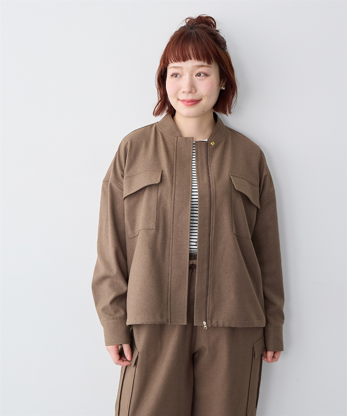 anyfee 【anyfee/大きいサイズ】ポケット付ウールライクツイルブルゾン《セットアップ対応/上下別売り》_sub_17