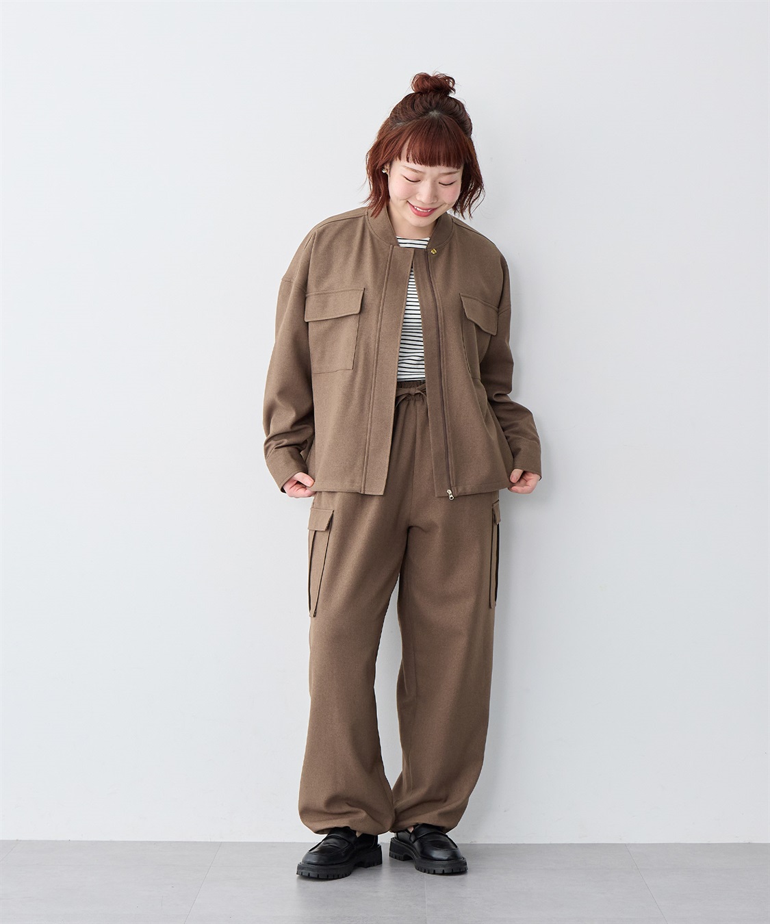 anyfee 【anyfee/大きいサイズ】ポケット付ウールライクツイルブルゾン《セットアップ対応/上下別売り》_sub_22