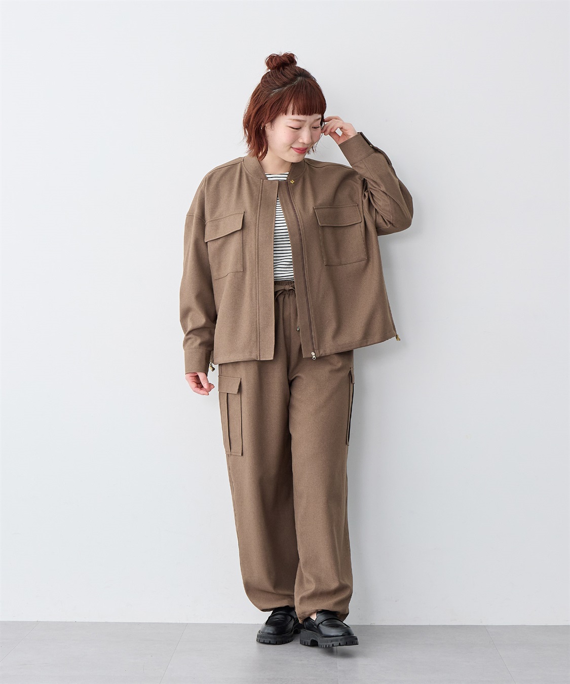 anyfee 【anyfee/大きいサイズ】ポケット付ウールライクツイルブルゾン《セットアップ対応/上下別売り》_sub_24