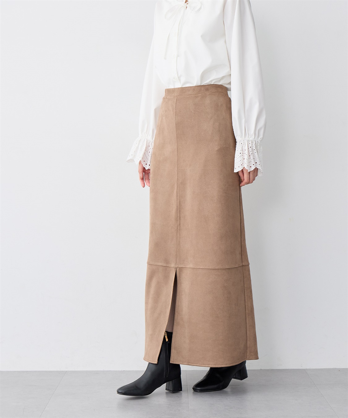 Life Style by cross marche 【anyfee/大きいサイズ】スリット入スエードナロースカート_sub_1