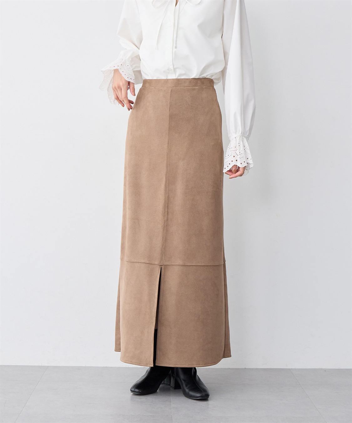 Life Style by cross marche 【anyfee/大きいサイズ】スリット入スエードナロースカート_sub_4