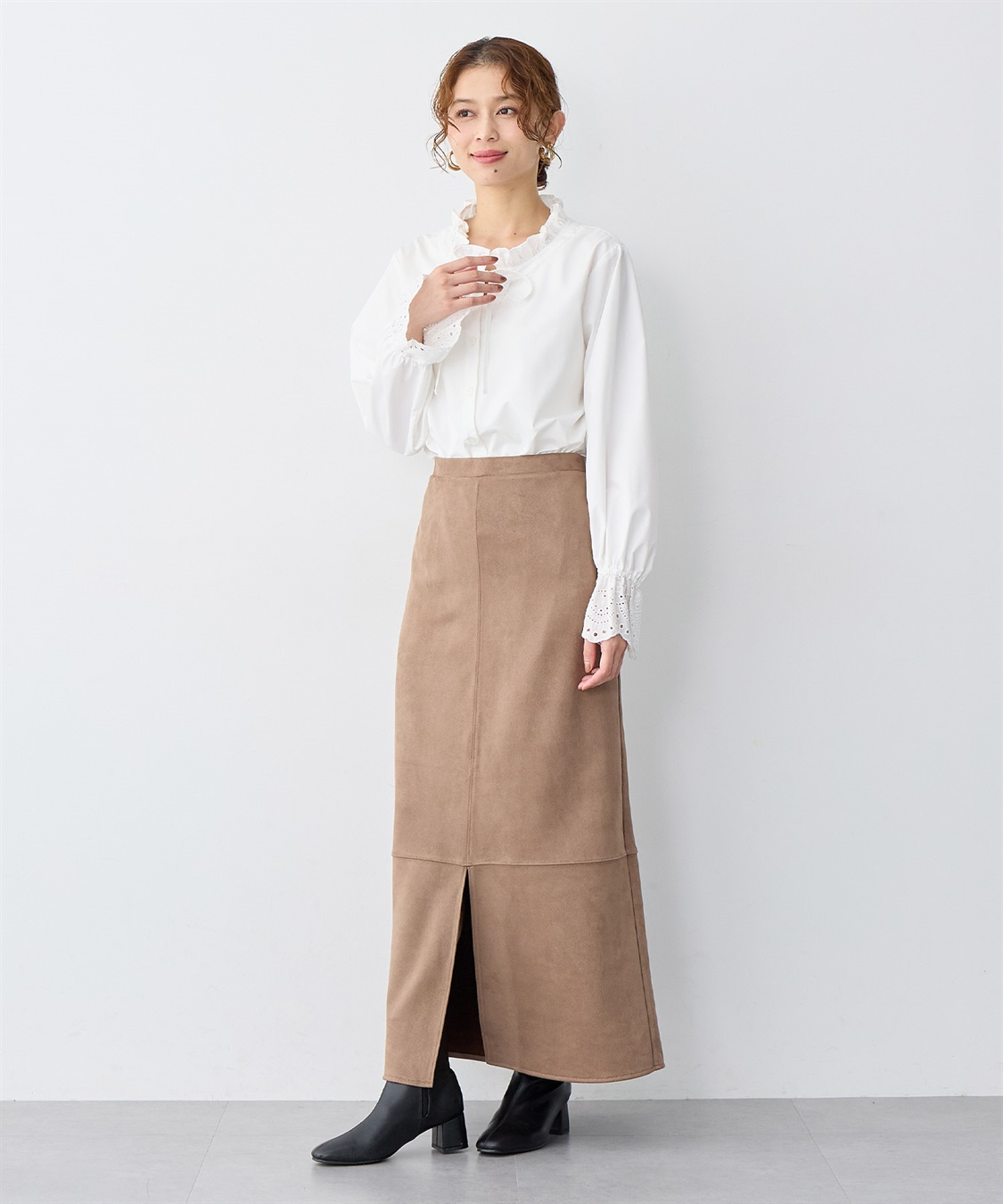 Life Style by cross marche 【anyfee/大きいサイズ】スリット入スエードナロースカート_sub_5