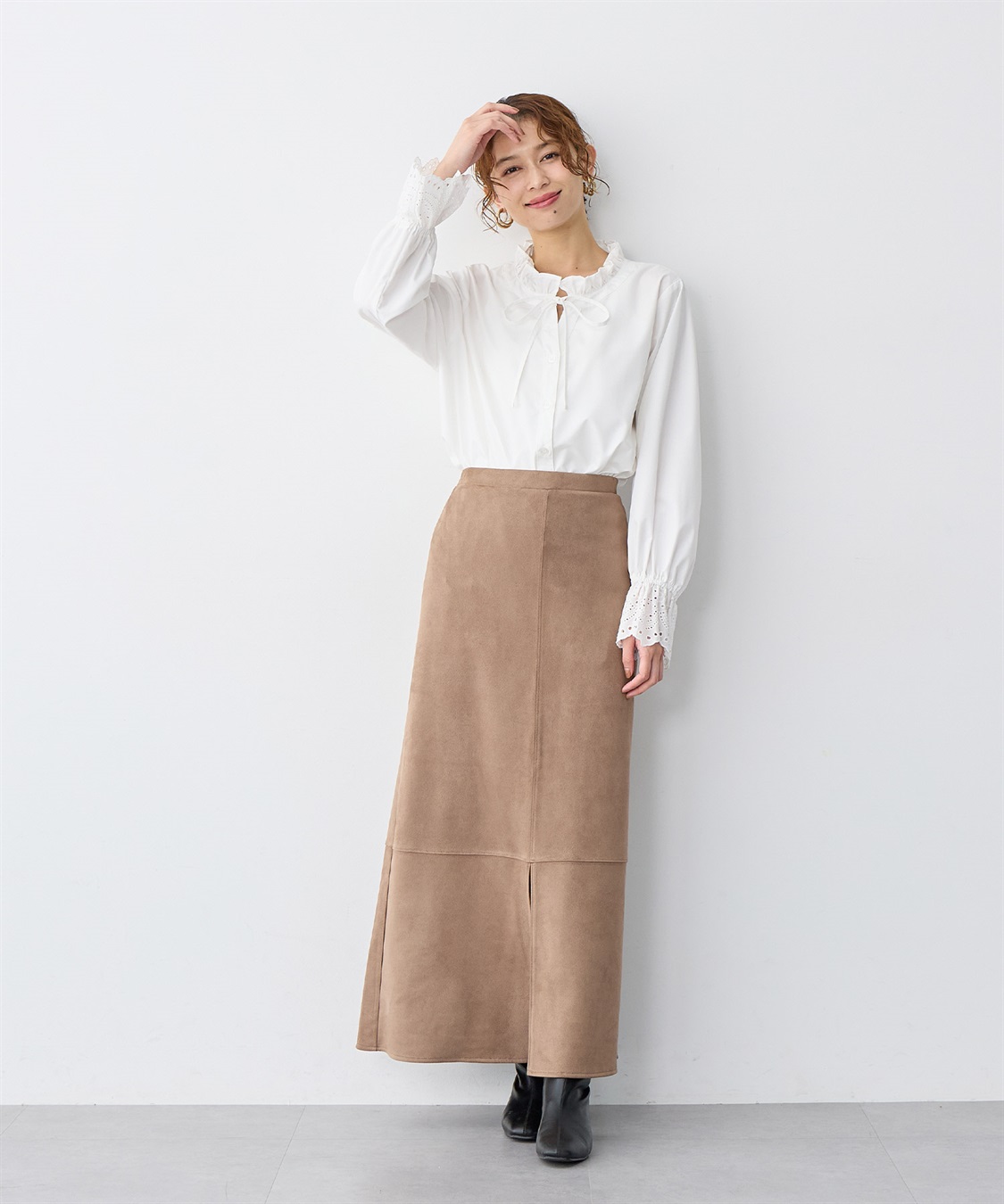 Life Style by cross marche 【anyfee/大きいサイズ】スリット入スエードナロースカート_sub_6