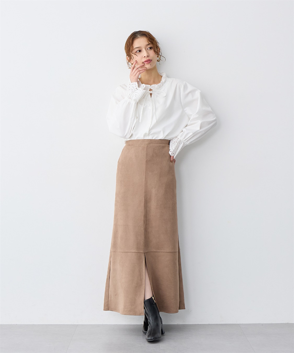 Life Style by cross marche 【anyfee/大きいサイズ】スリット入スエードナロースカート_sub_7