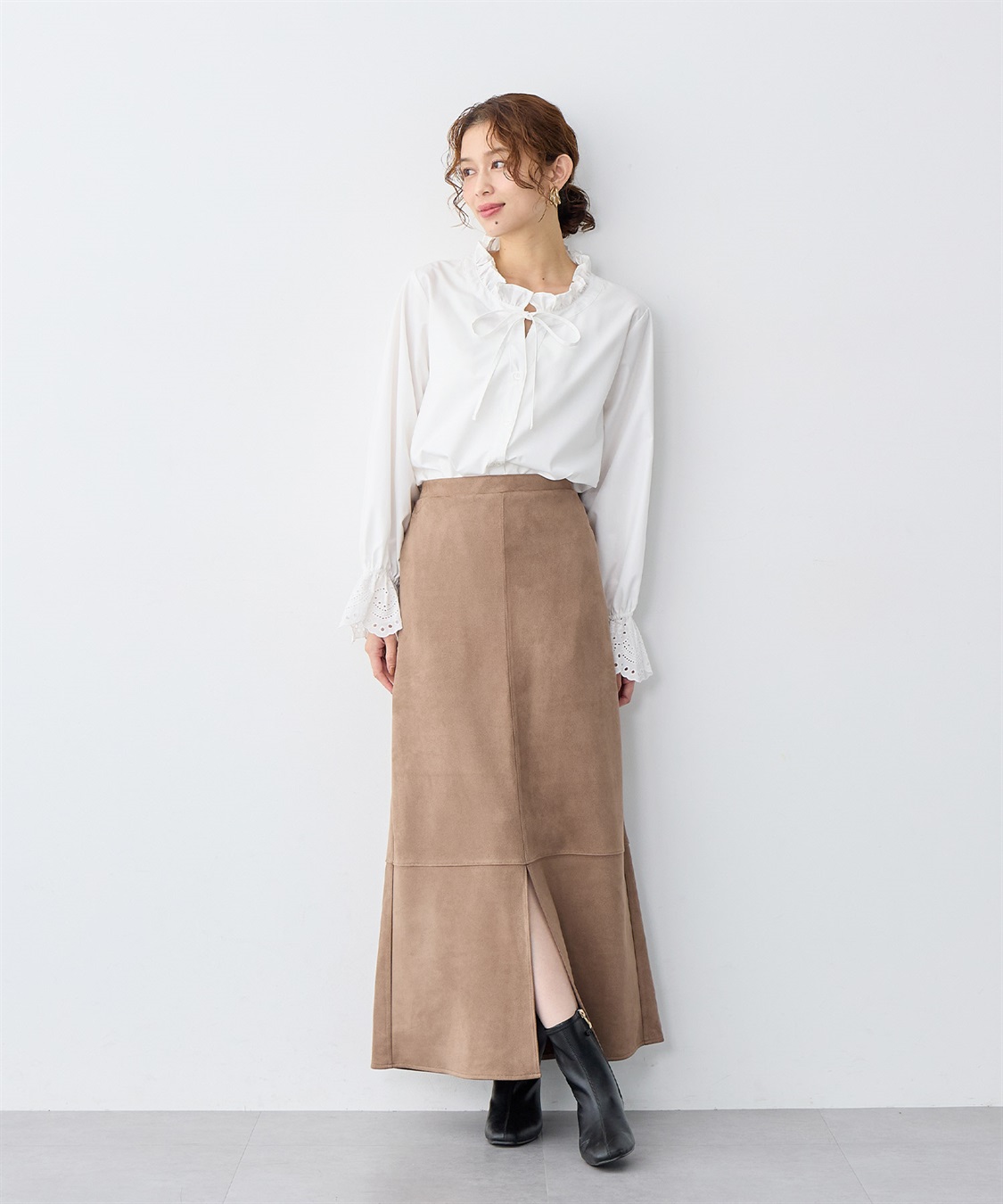 Life Style by cross marche 【anyfee/大きいサイズ】スリット入スエードナロースカート_sub_8