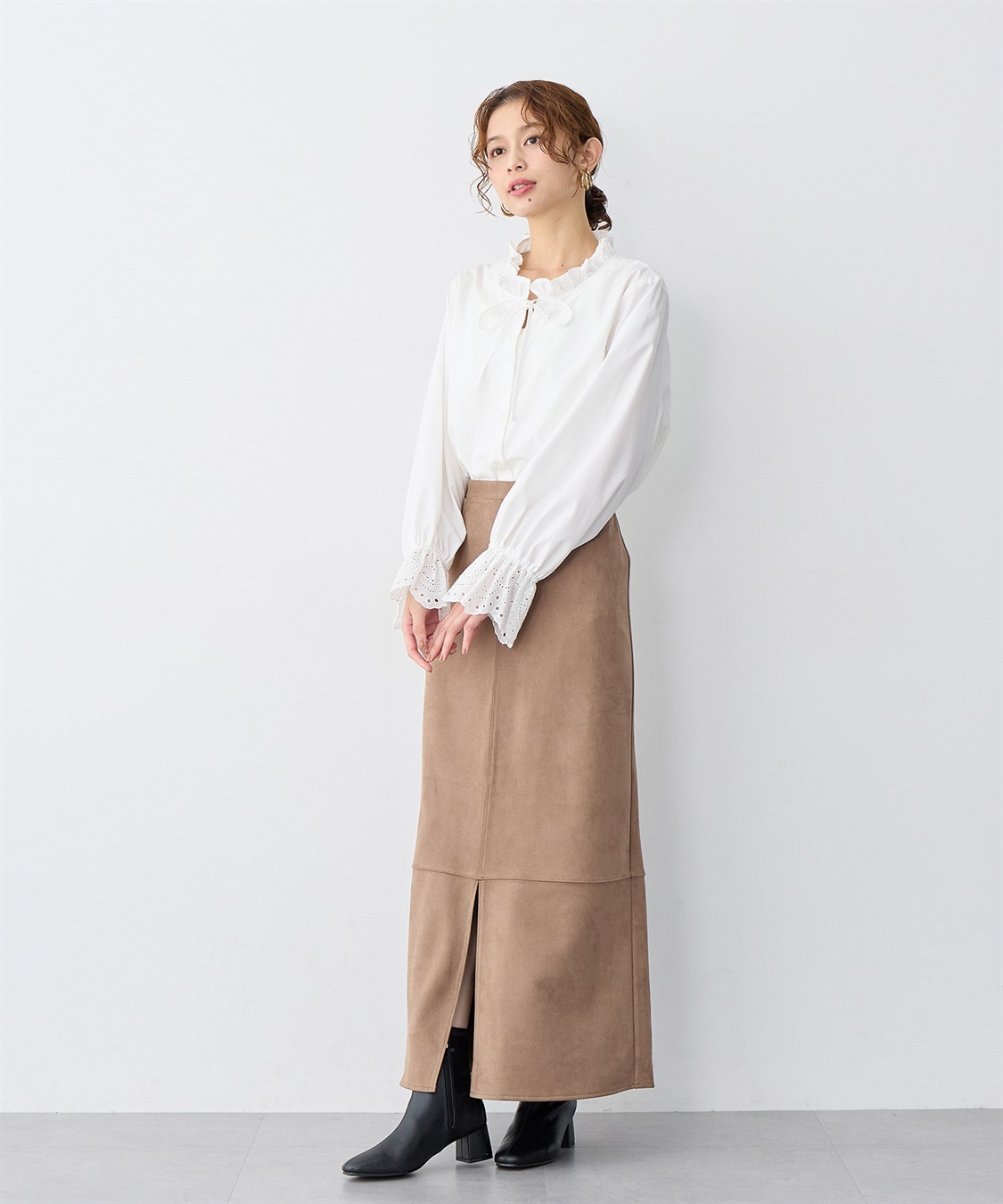 Life Style by cross marche 【anyfee/大きいサイズ】スリット入スエードナロースカート_sub_9