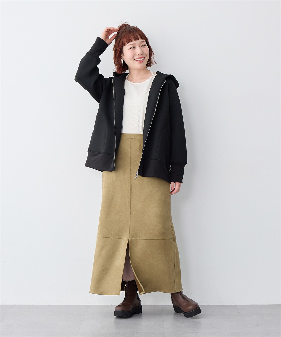 Life Style by cross marche 【anyfee/大きいサイズ】スリット入スエードナロースカート_sub_15