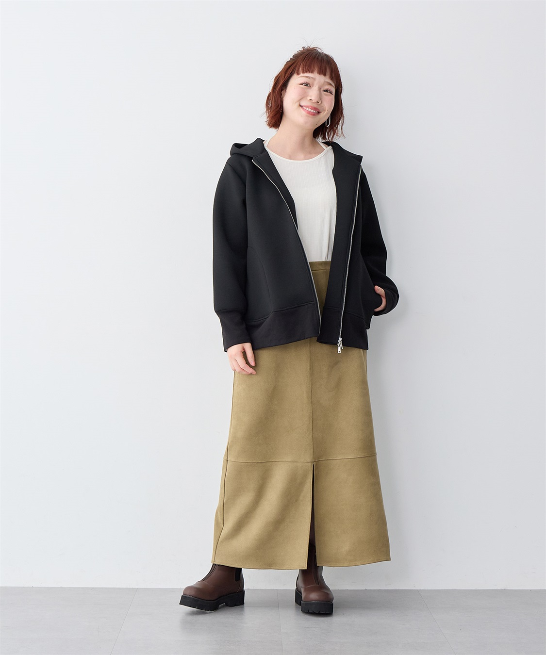 Life Style by cross marche 【anyfee/大きいサイズ】スリット入スエードナロースカート_sub_17