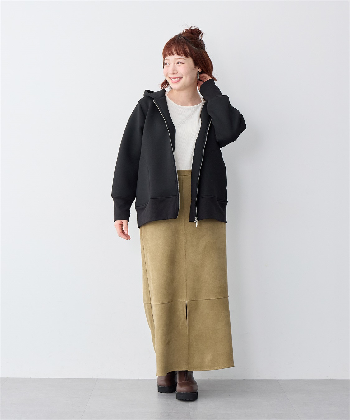 Life Style by cross marche 【anyfee/大きいサイズ】スリット入スエードナロースカート_sub_18