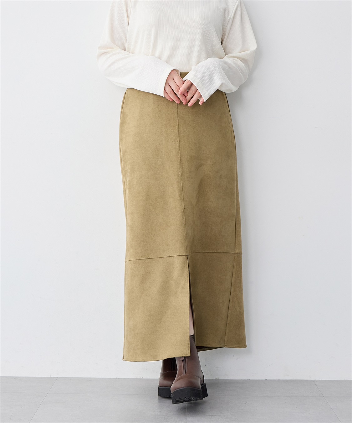 Life Style by cross marche 【anyfee/大きいサイズ】スリット入スエードナロースカート_sub_19
