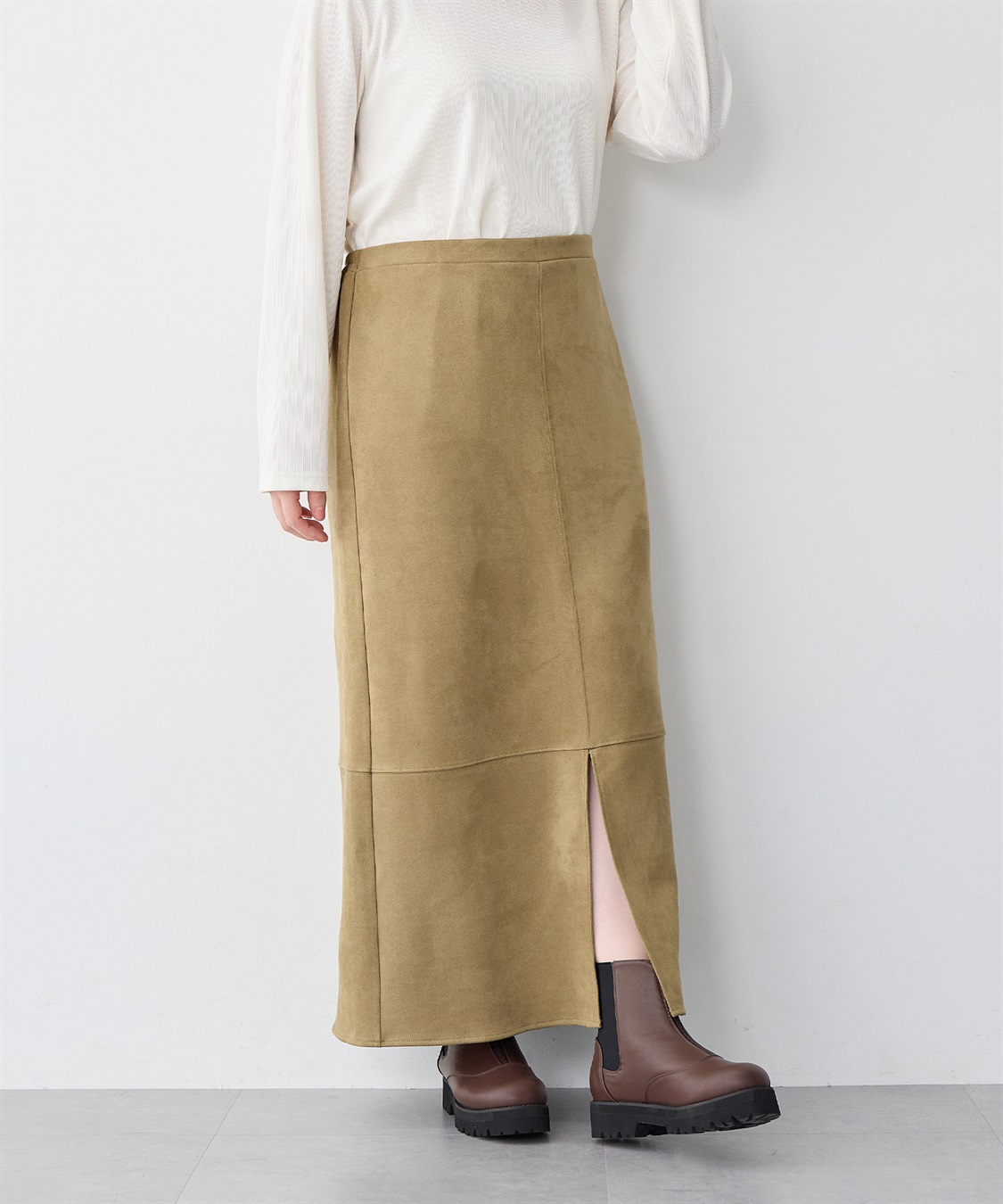 Life Style by cross marche 【anyfee/大きいサイズ】スリット入スエードナロースカート_sub_21